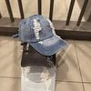 Koreanischer Stil Sonnenschutz Gewaschener Denim Ripped Baseballkappe für Damen, geeignet für Frühling und Herbst, Outdoor Sonnenschutz Streetwear Mode Kappe