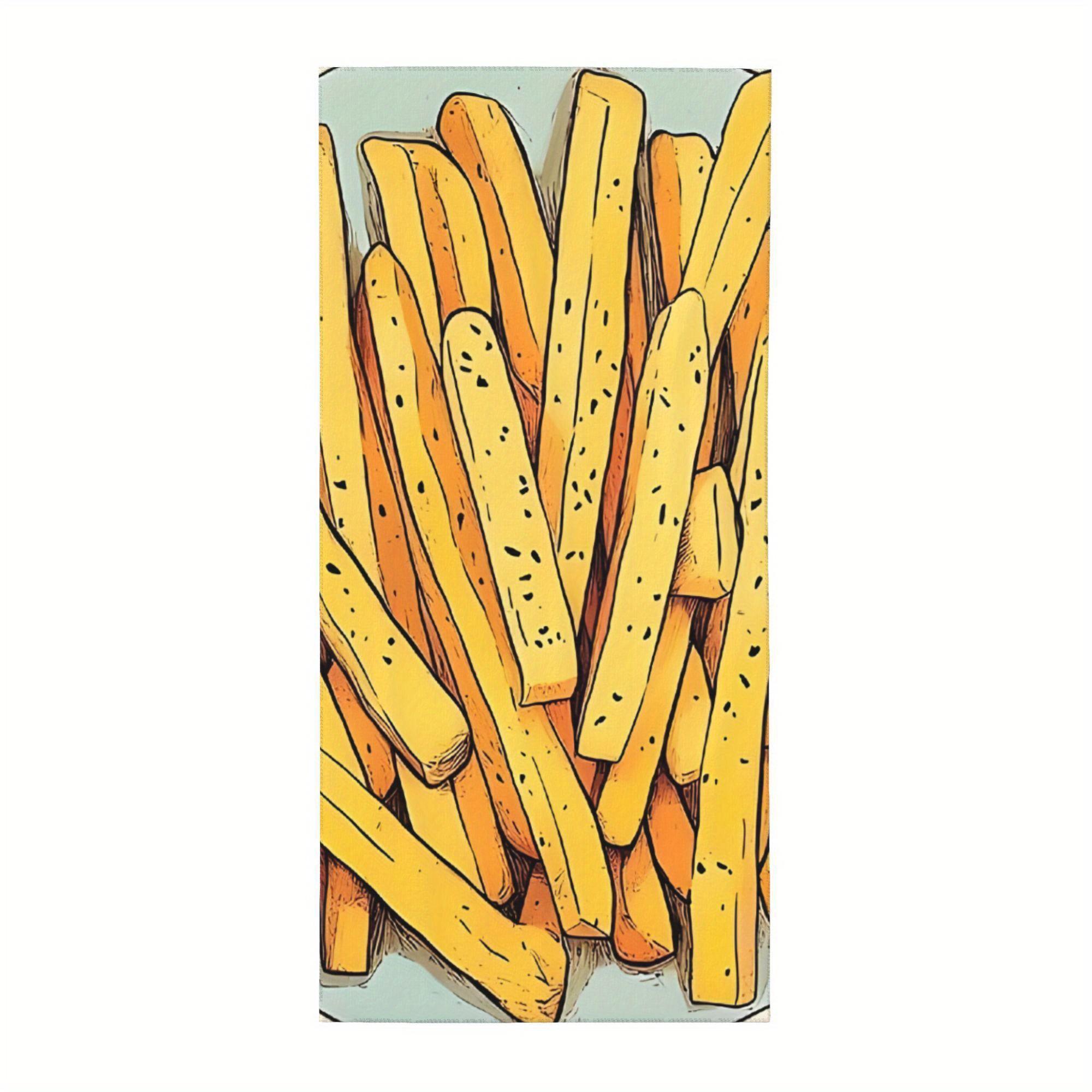 

Retro Cartoon Fries Beach Towel Patterned Sunscreen And Windproof Suitable For Swimming Pool Camping Travel Blanket W30*H60(CM)
