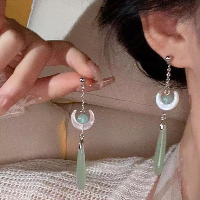 Retro Hollow Out Lotus Jade Ancient Earrings Chinese Style Earrings Women Ear Drop Ear Accessories