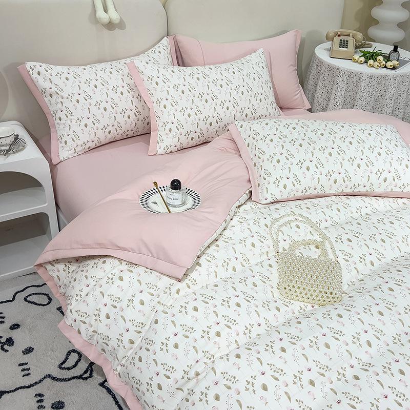 Category A Maternal and Infant Grade Washed Cotton and Linen Bed Cotton Four-piece Set and Three-piece Set Pure Cotton Bed Sheet and Quilt Cover