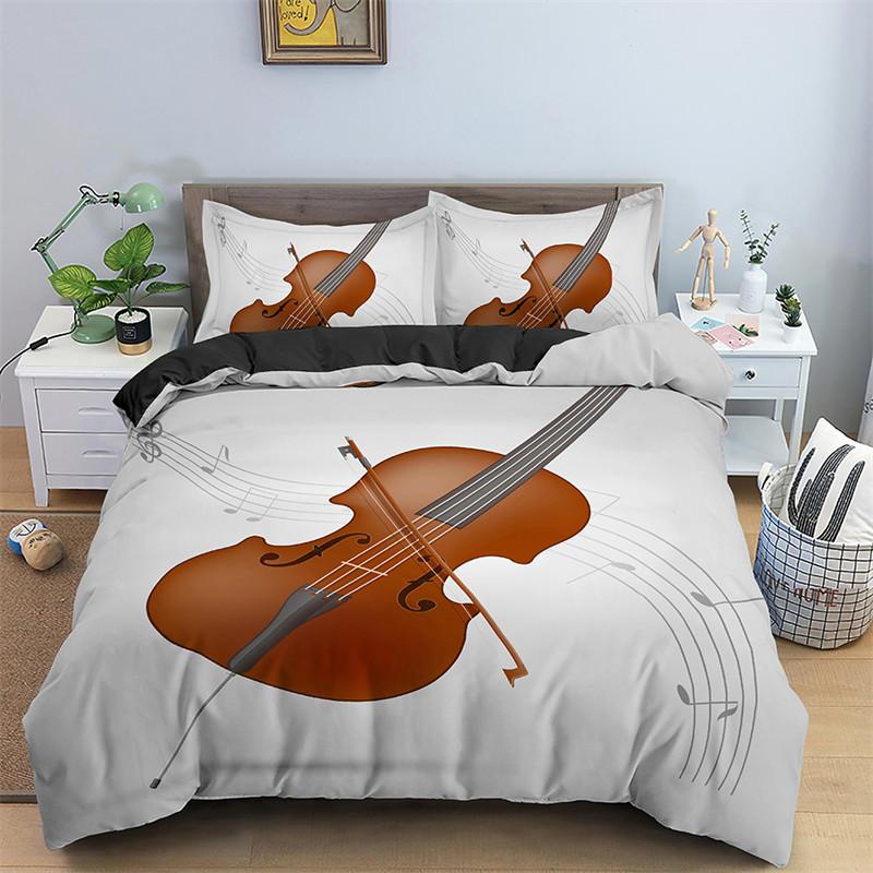 Music Theme Duvet Cover Microfiber Musical Symbols Comforter Cover Violin Piano Pattern Bedding Set Twin King Single Queen Size