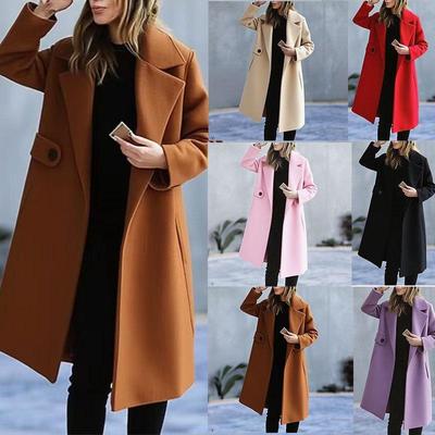 2026 European & American Plus Size Solid Color Woolen Coat - Women's Autumn/Winter Outerwear