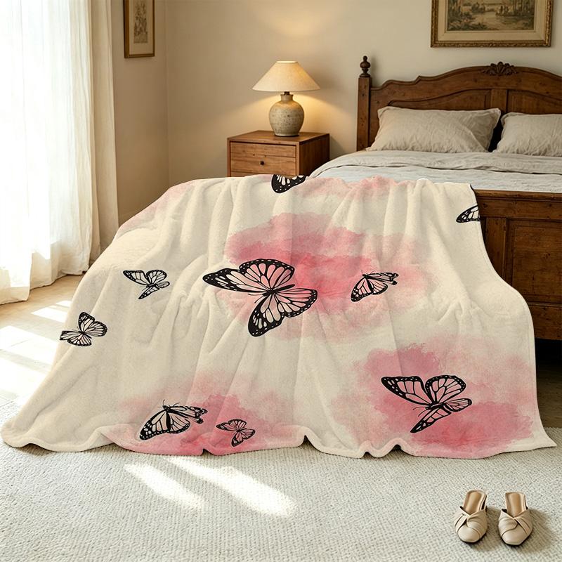 Butterfly Collection Hemmed Fleece Throw Blanket Soft Cozy Warm for Sofa Bedroom, Ideal Christmas Halloween Home Decor & Relaxing Use