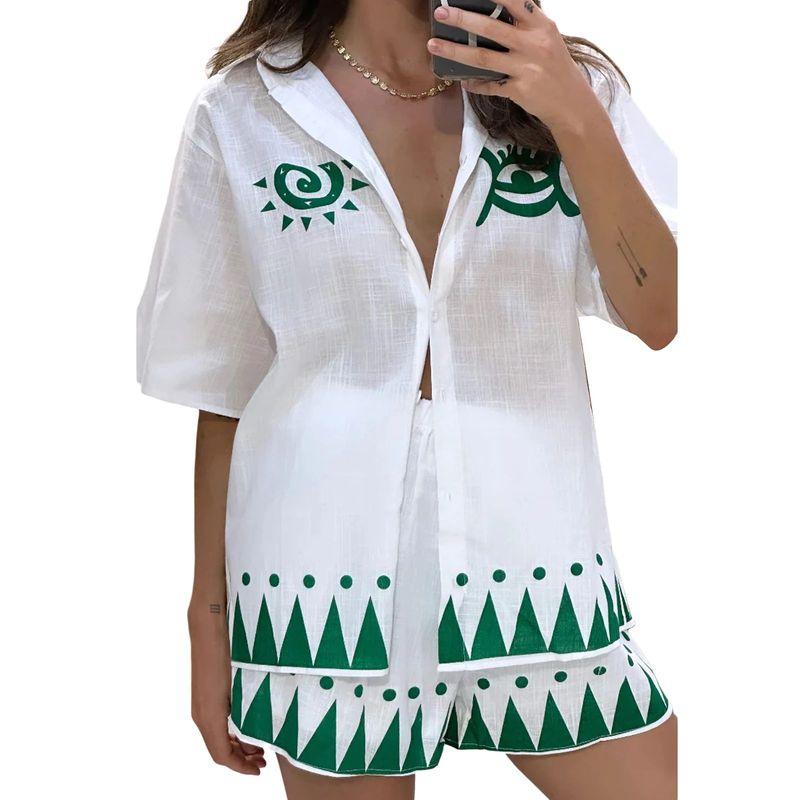 

Рубашка с принтом на кулиске, свободные шорты, принт, кулиска, свободная рубашка, шорты, женские Cyan S