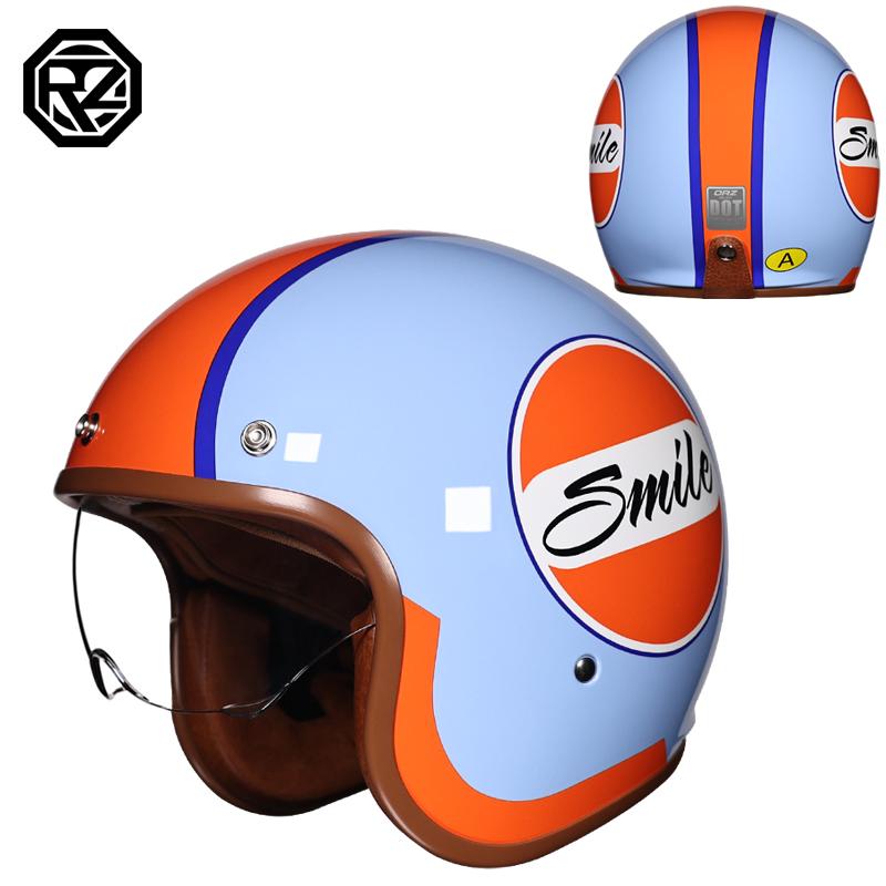 ORZ Motorcycle Helmet 3/4 Open Face Vintage Casco Moto Jet Scooter Bike Helmet Retro DOT approved Casque Motociclismo