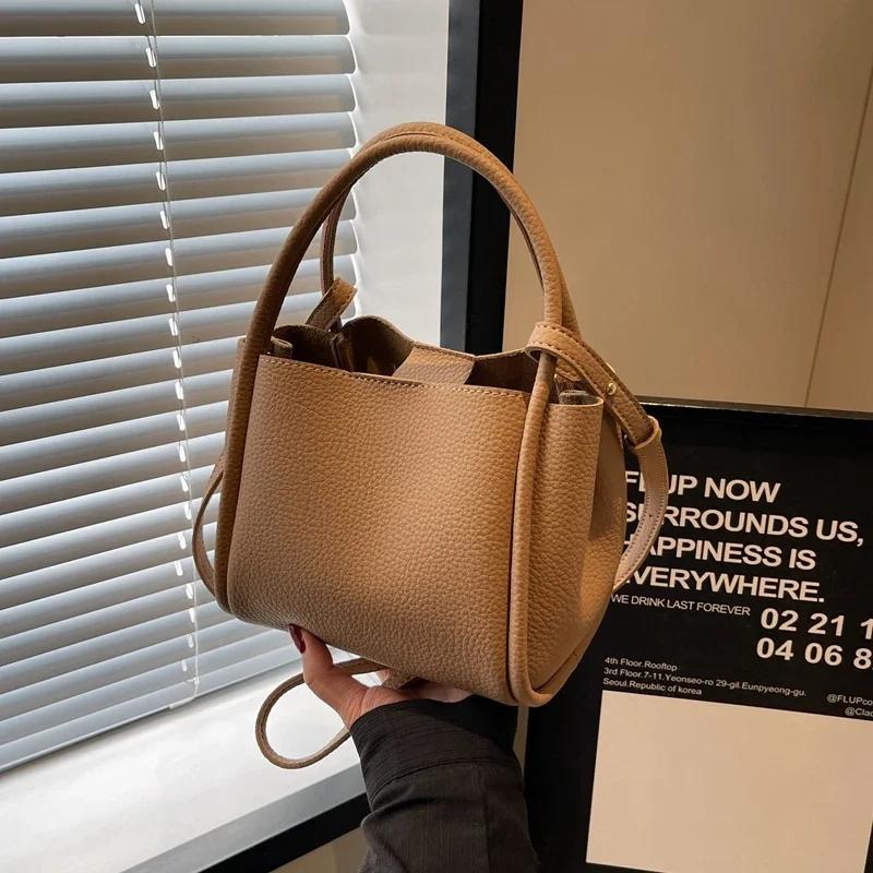 Taška z PU kůže se vzorem Litchi pro ženy Neformální taška Univerzální taška přes rameno Jednobarevná vysoce kvalitní móda