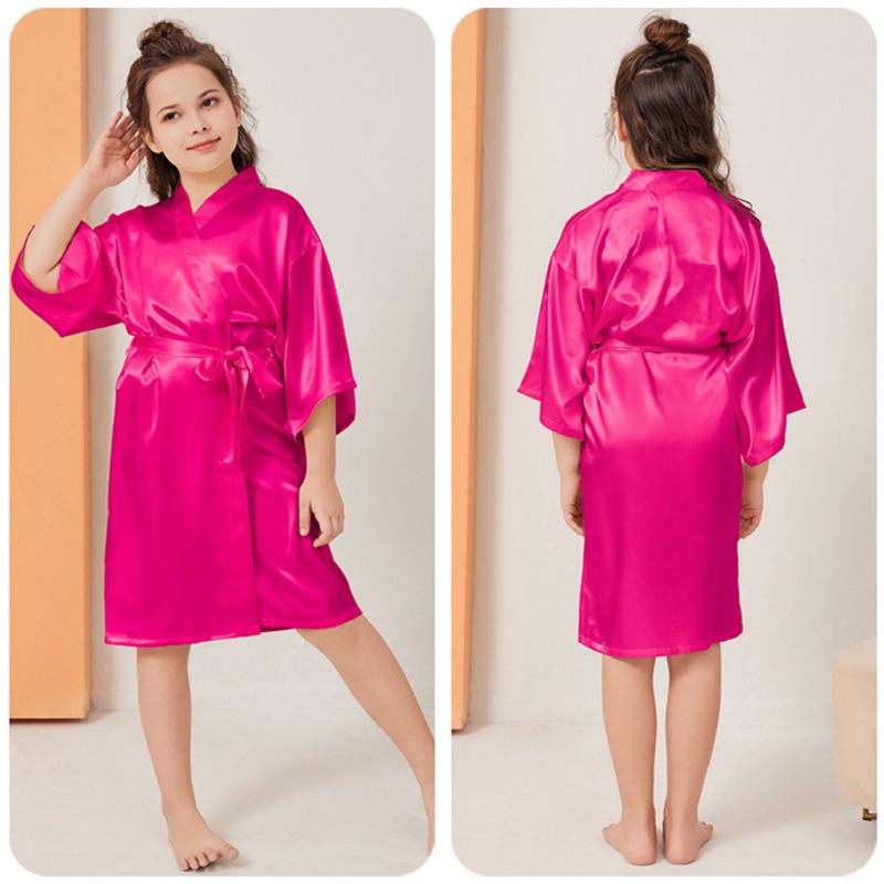 Kinder-Nachthemd und Bademantel aus Satin-Seide – lang, glänzend, Sommer-Cardigan (Mittelgroß und groß)
