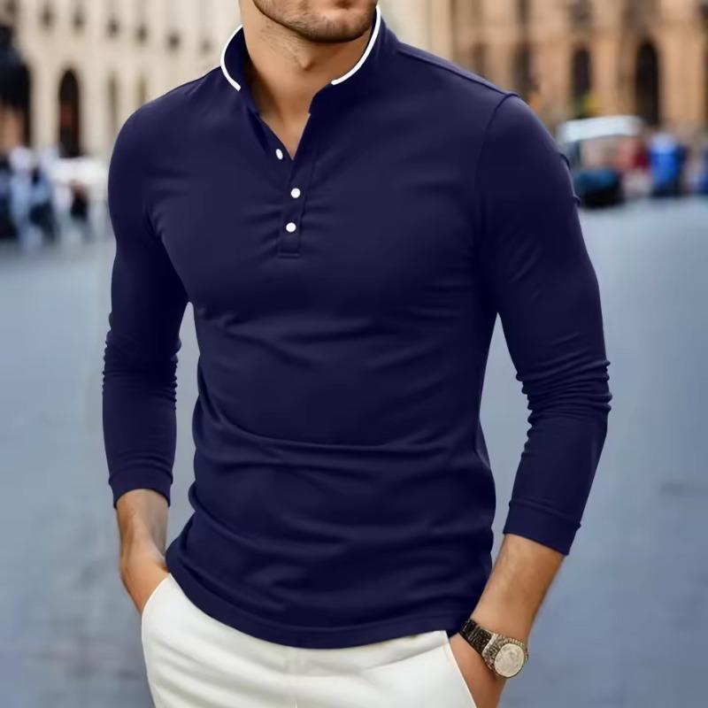 

Men s Casual Fashion Solid Color Long Sleeved Stand Up Collar T-shirt Autumn Versatile and Comfortable Top M