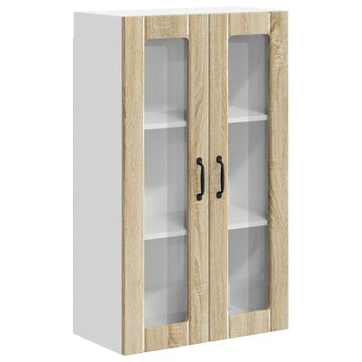 Wall Mounted Glass Cabinet LUCCA Sonoma Oak Finish 60 X 31 X 100 Cm