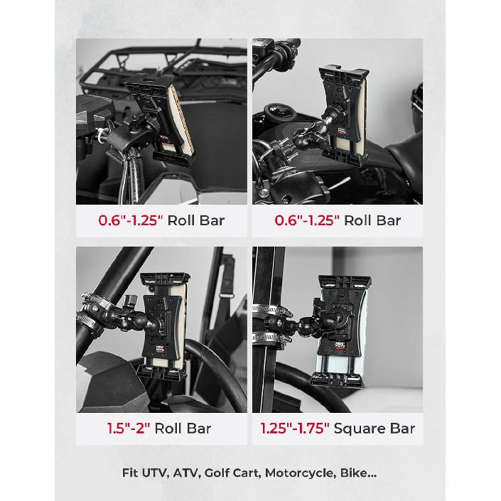 KEMIMOTO UTV Phone Mount ATV Holder, Fit 4.7"-13" Phone & Tablet, 360° Adjustable Heavy Duty, Compatible with Can-Am Maverick X3 Outlander Polaris