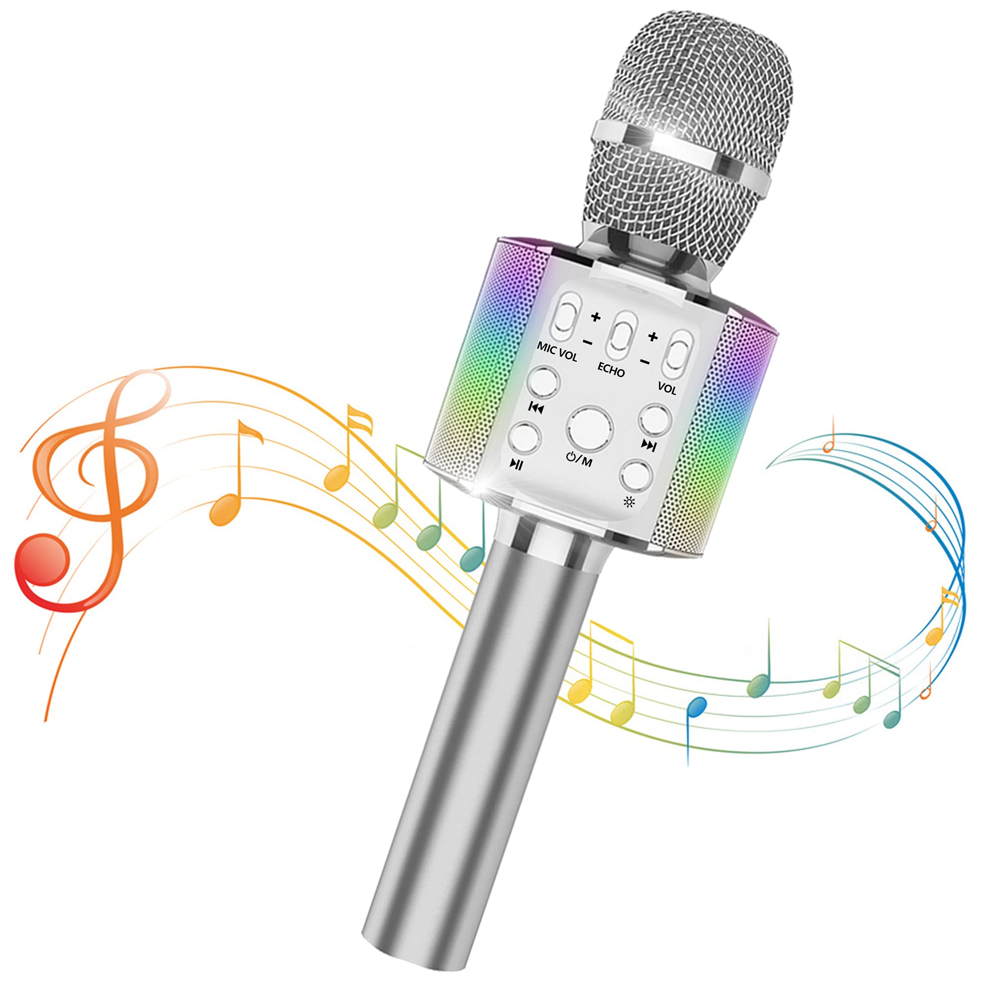 

Беспроводной караоке-микрофон Sky Stone, Bluetooth-микрофон, со светодиодной подсветкой, воспроизведение музыки, запись, для домашнего караоке, вечеринок, аккумулятор 3200 мАч,