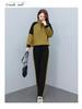Women's Spring/Autumn Casual Sportswear Set - Loose, Age-Reducing, Spliced Sweatshirt Two-Piece Ensemble