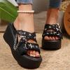 Star Metal Chain Decor Wedges Sandals for Women Punk Cross Band Chunky Platform Slippers Summer Comfort Thick Sole Non Slippers
