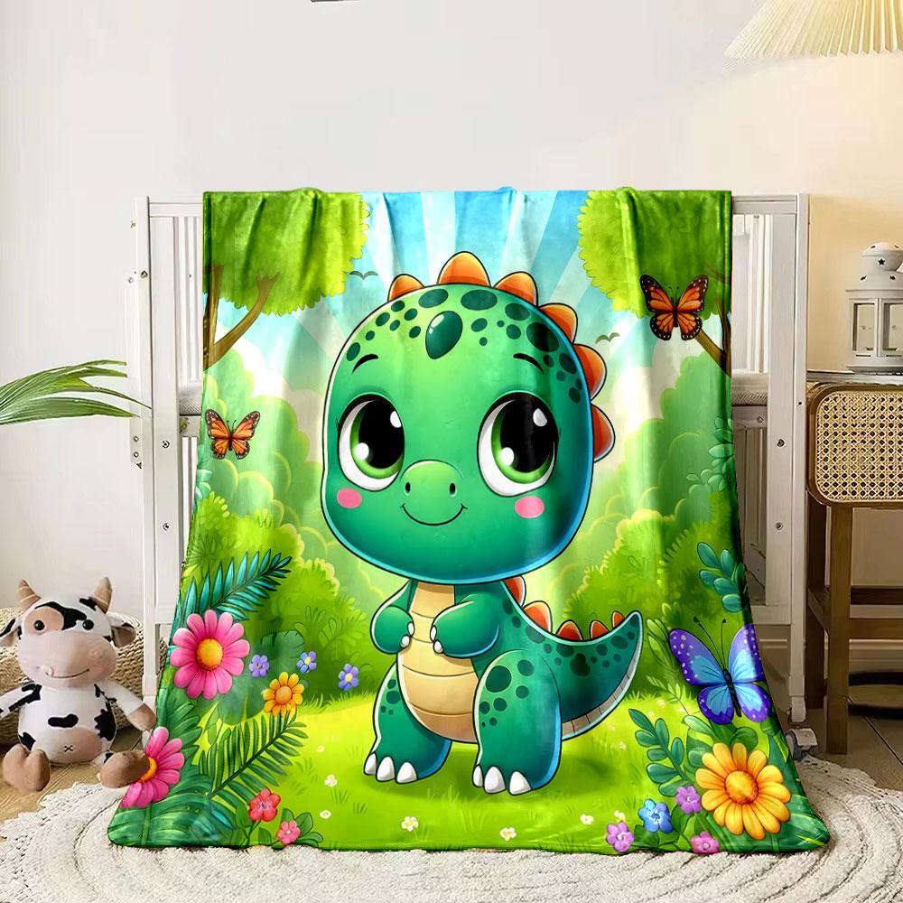 Cute Green Dinosaur in a Vibrant Forest print blanket soft and cozy perfect for the living room bed sofa or a nap,gift