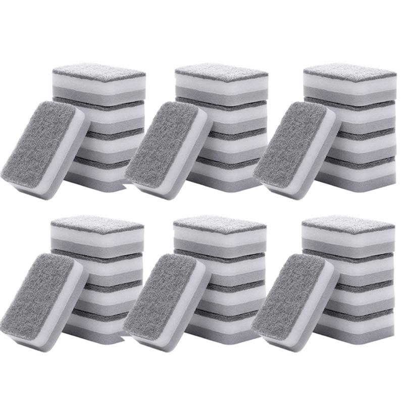 5/30PCS Home Double-sided Sponge Wipe Gray Dirt-resistant Scouring Pad Kitchen Stain Sponge Wipe Professional Cleaning Supplies
