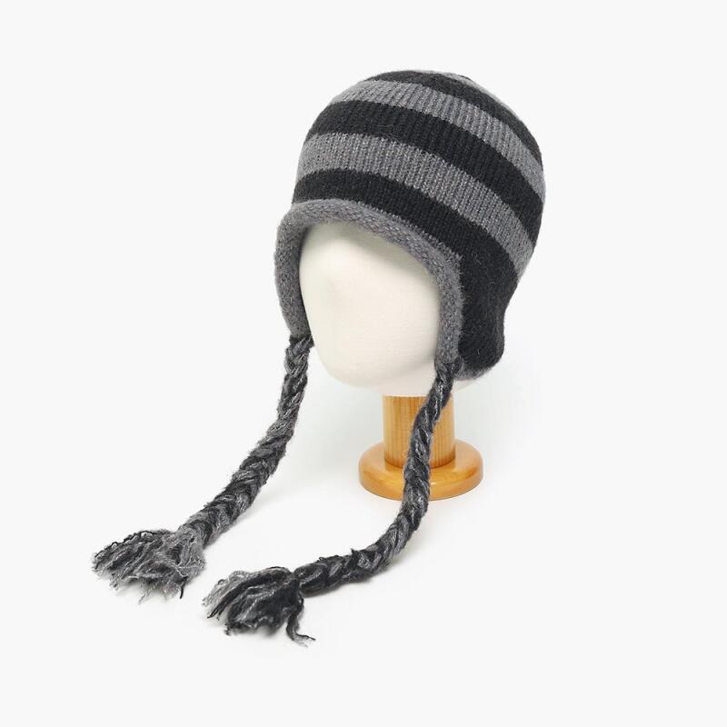 Nordic Striped Earflap Striped Beanie black