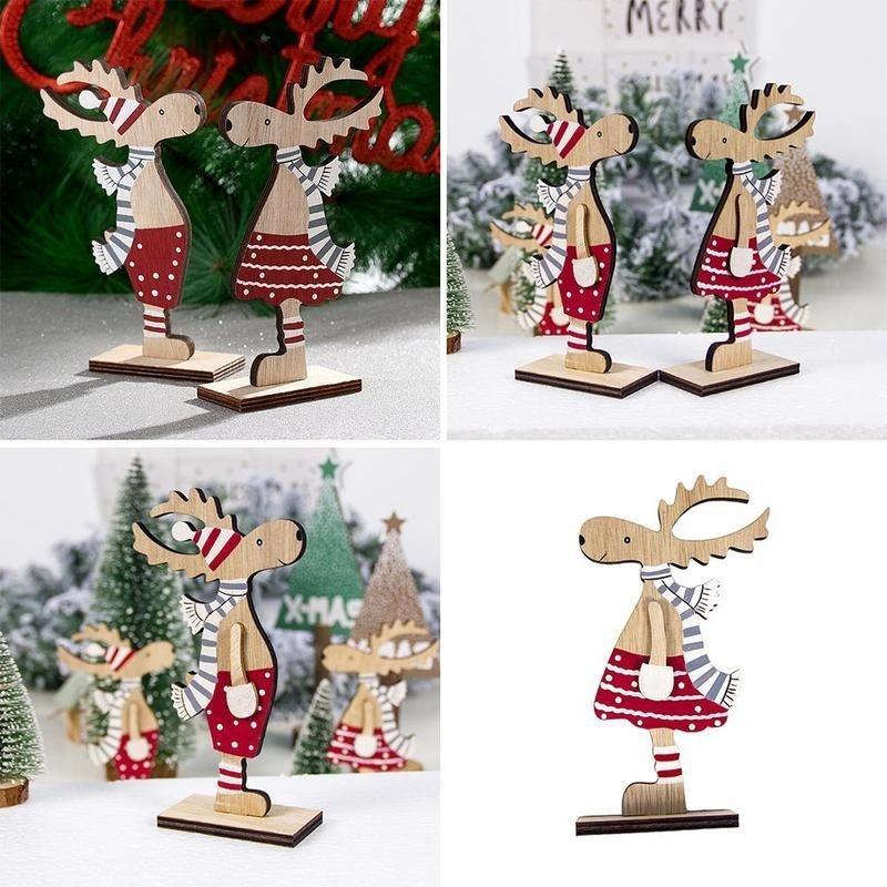 1PC Christmas Decoration DIY Wood Painted Christmas Elk Decoration Desktop Stitching Decoration Child Christmas Pendant Gift