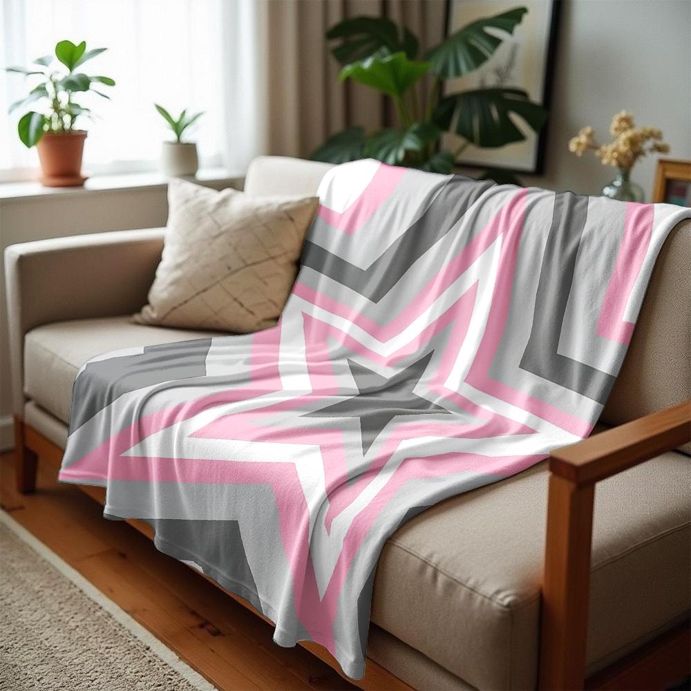Layered Pink Gray Star Anime Cartoon Flannel Blanket Soft Warm Throw for Bedroom Sofa Car Kids Holiday Gift