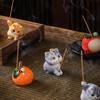 Celadon Lychee Incense Holder: Creative Small Sandalwood Burner with Kitten Ornament for Tea Table.