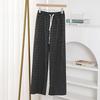 Retro style jacquard plaid pants fashionable and simple drawstring elastic waist casual pants women's versatile high waist drape straight pants