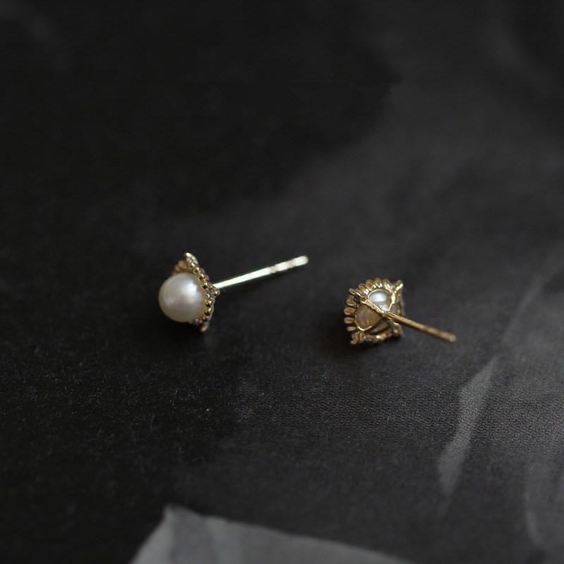 925 Sterling sSilver Palace Style Vintage Pearl Stud Earrings Women Classic Fashion Mother's Day Jewelry Accessories Gift