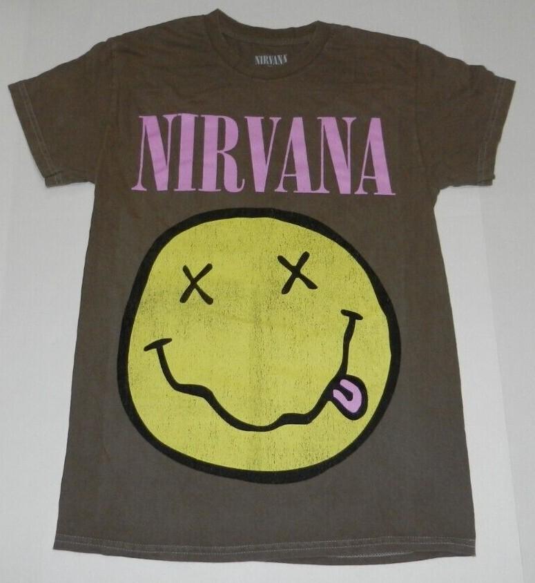 26 Rock Band Nirvana Smiley Graphic Brown T-Shirt New Unisex T-Shirt XL