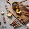 8-Piece Stainless Steel Measuring Cup & Spoon Set with Wooden Handle for Coffee & Grams