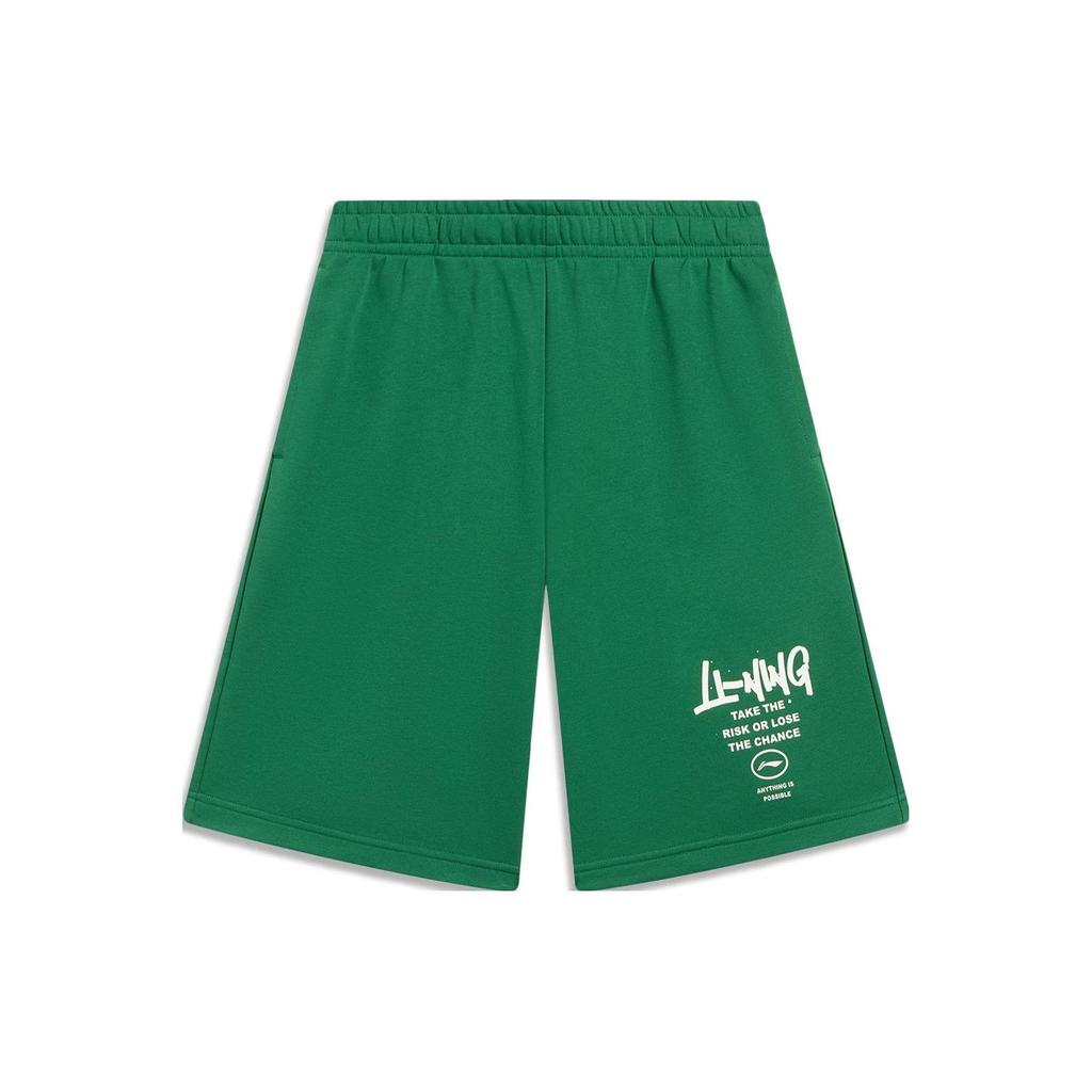 Li-Ning Letter Logo Print Straight Casual Shorts Men Bottoms Green AKST593-3