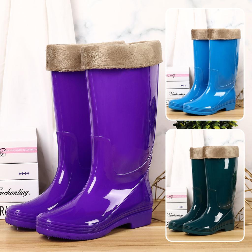 High tube rain shoes women's rain boots waterproof shoes women's velvet cotton cover shoes water boots women's adult fashion non-slip winter
