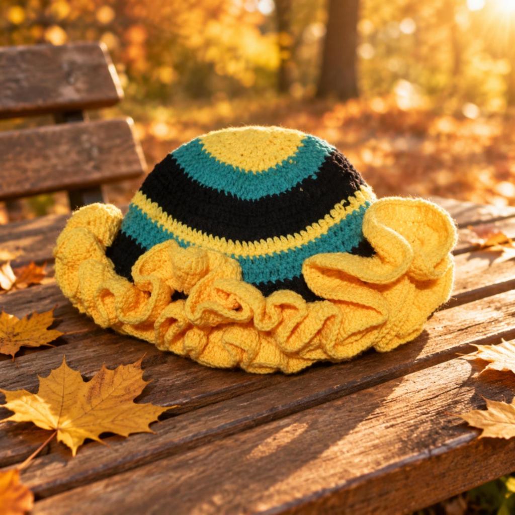 LoopKnit Hat with Ruffled Brim Universal Fit Knitted Yarn Warm for Autumn and Winter Outfits,