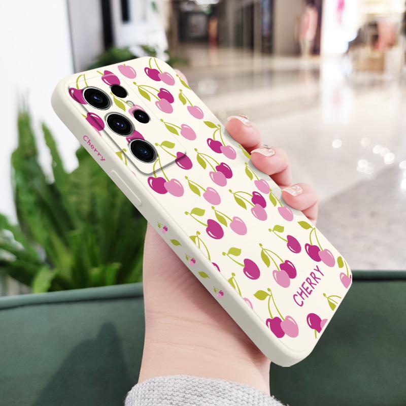Purple Cherry Phone Case For Samsung Galaxy S25 S24 S23 S22 S21 S20 S10 S10E Ultra Plus FE Note 20 Ultra Plus Cover