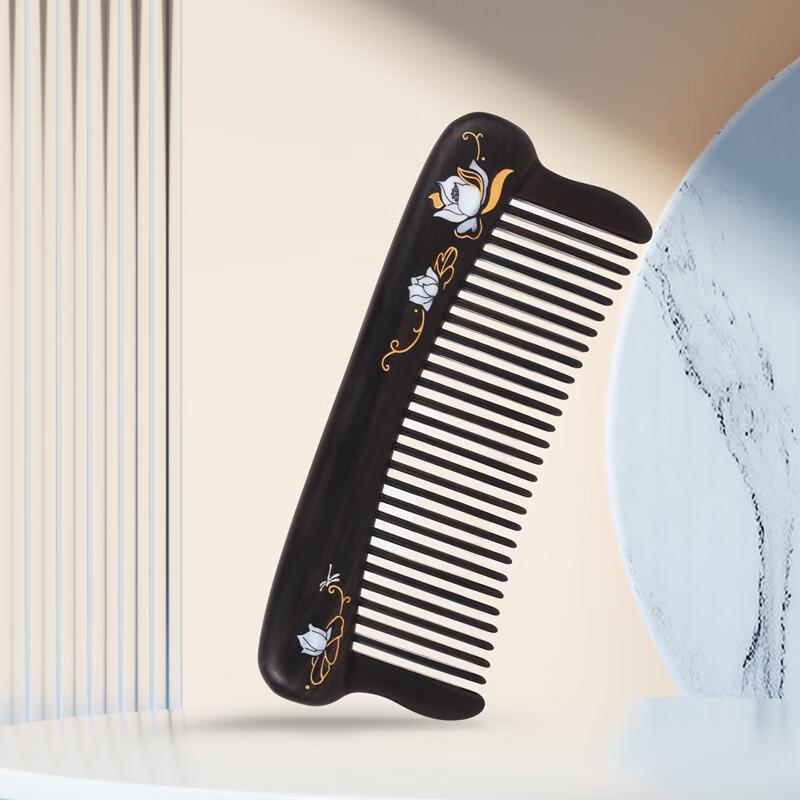 Деревянный гребень без ручки Tan Mujiang с инкрустацией лотосом, подарочный набор