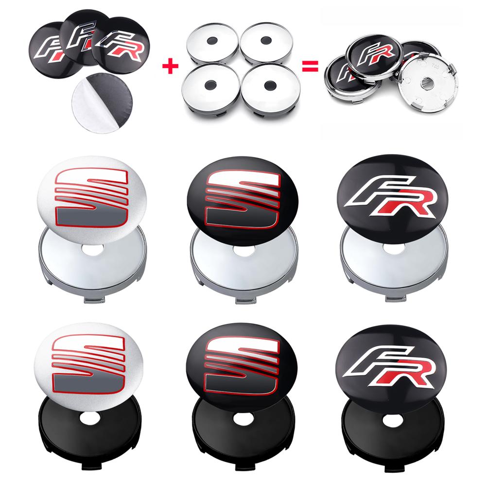 vhzh5 4Pcs Car Wheel Center Hub Cap Badge Tire Rim Covers Sticker For Seat FR Leon Ateca Arosa Exeo Ibiza Cupra MK1 Toledo Accessories
