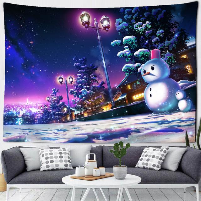 Snowman Pine Tapestry Hippie Bedroom Blanket Bedspread Dorm Decor Throw Cover Print Wall Hanging Indian Hand Wash Woven Muslim