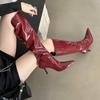 European and American Pointed-toed Piled Boots Patent Leather Boots Women's High Boots High-heeled Boots