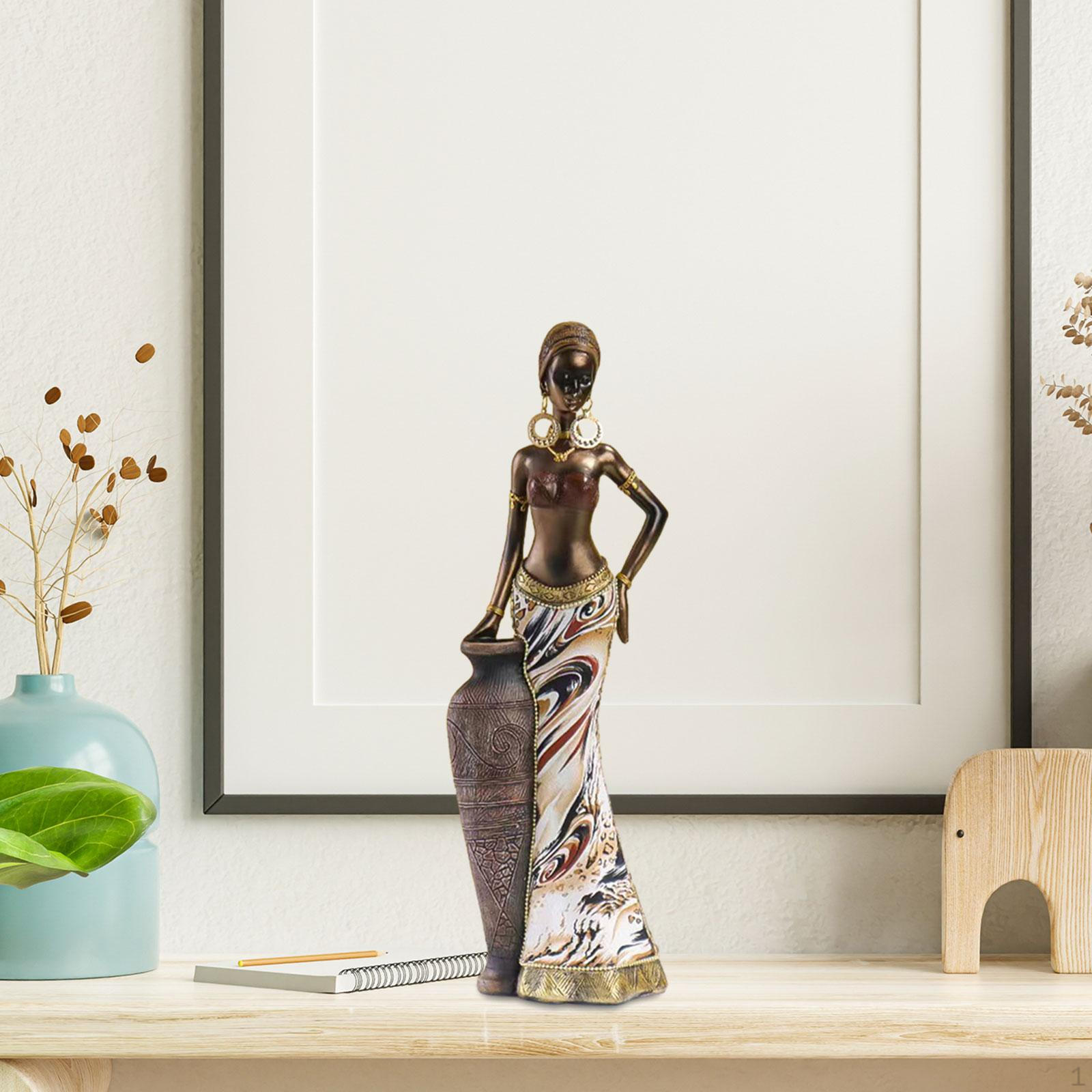 

Статуя африканской племенной леди, орнамент из смолы, ручная роспись, декоративная для гостиной