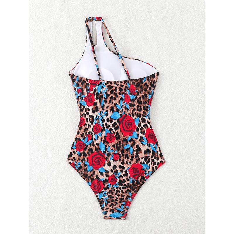 Hollow One-shoulder Swimwear Women Sexy Print Push UP One Piece Swimsuit Summer Beach Lady Bathing Suit