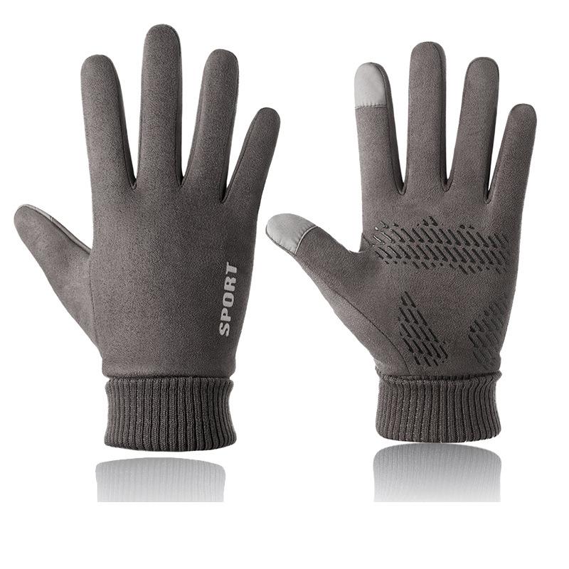 Winter Suede Gloves Sports Riding Motorcycle Half Finger Fleece Thickened Leaky Two Finger Men's Warm Gloves