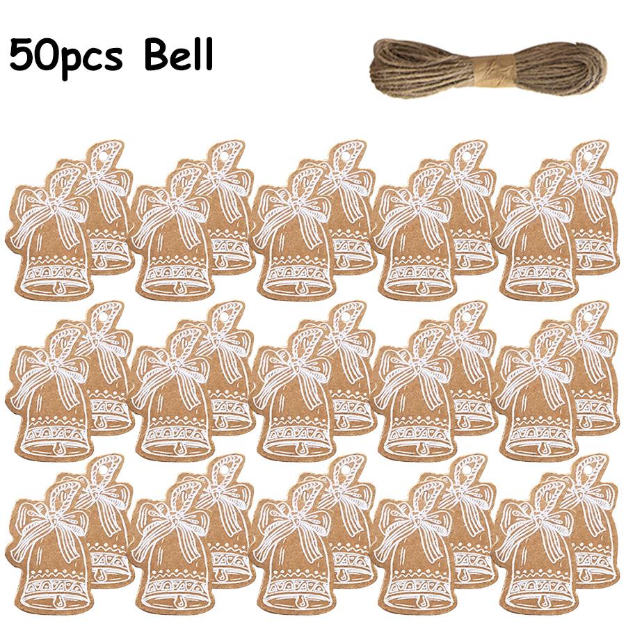 

50pcs Christmas Kraft Paper Tags & Hanging Rope DIY Xmas Tree Glove Shaped Pendant Card Gift Label Hanging Ornaments Decoration