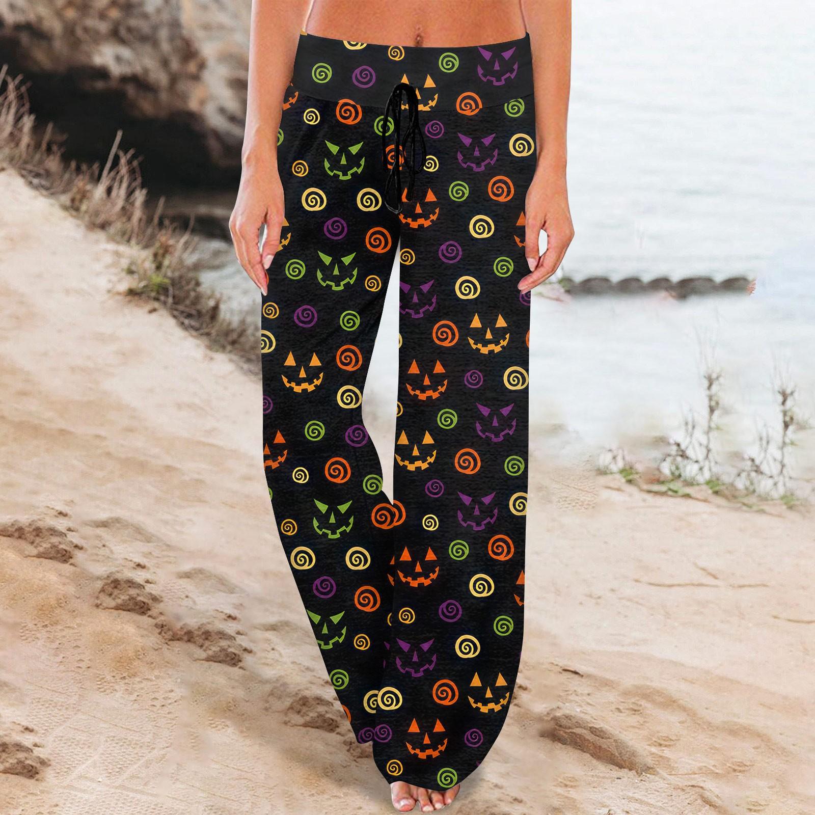 

Женские удобные пижамные штаны с карманами на Хэллоуин и принтом на шнуровке, широкие брюки L
