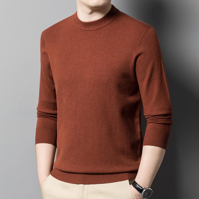Autumn Solid Color Youth Slim-fit Crew Neck Men's Versatile Business Knitted Sweater Bottoming Shirt Men's Clothing