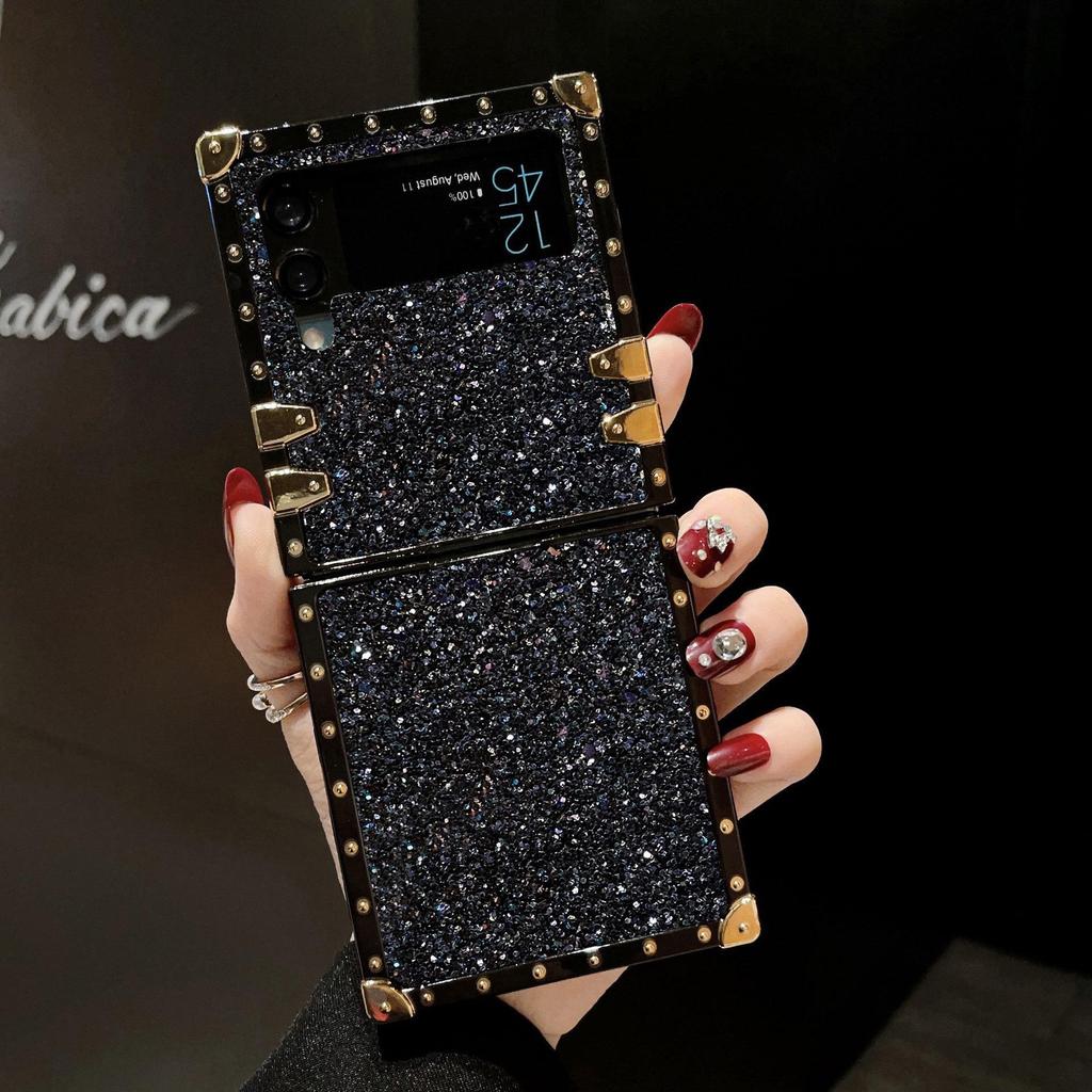 Samsung Z Flip7 Light Luxury Glitter Case: Full Coverage, Anti-fall, Flip5 Compatible, Square Design.