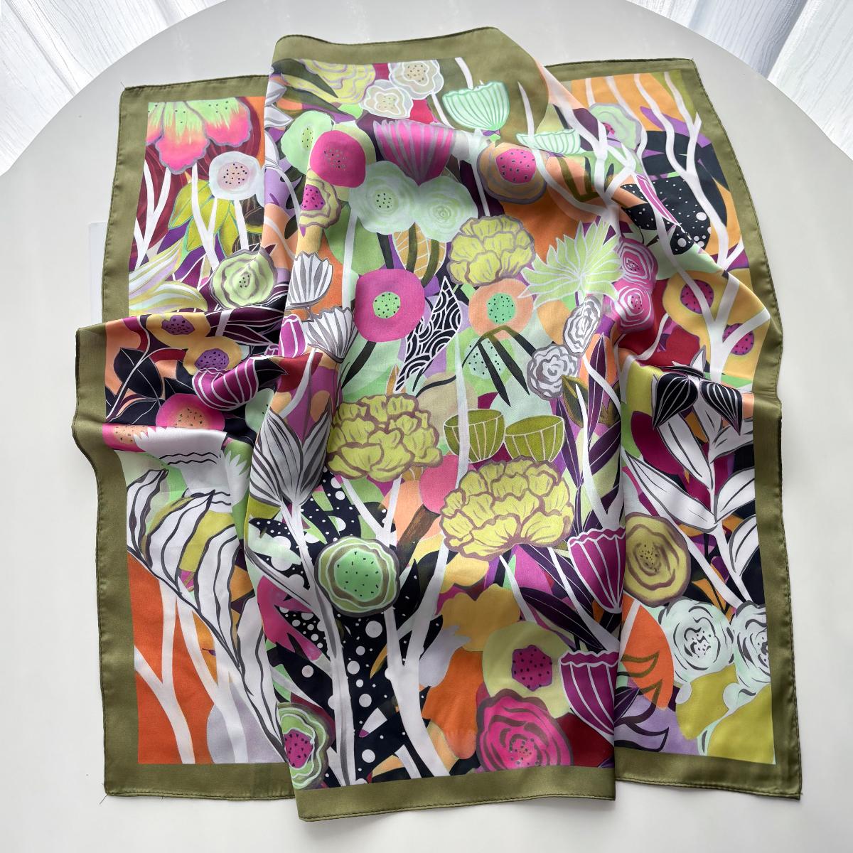 

Floral Printed Square Scarf For Women Imitation Silk Scarves Elegant Beach Shawl Wraps Bandanas Luxury Hijab Neckerchief