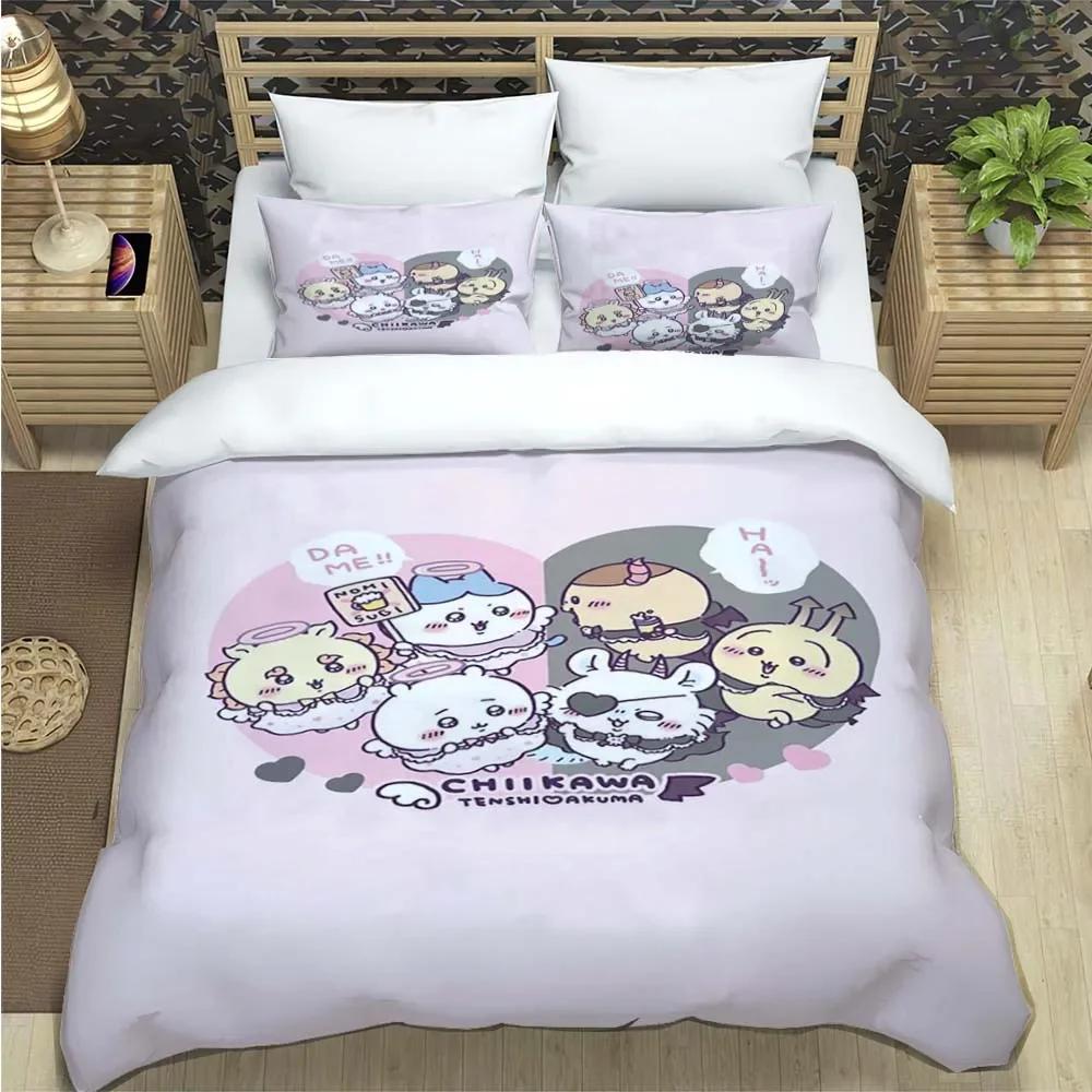 Cartoon Chiikawa Pattern Quilt Cover With Pillowcases 3D Digital Printed Bedding Set Twin Full Queen King Christmas Gift