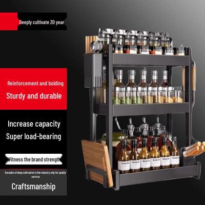 Drill-Free 3-Tier Gunmetal Gray Kitchen Spice Rack