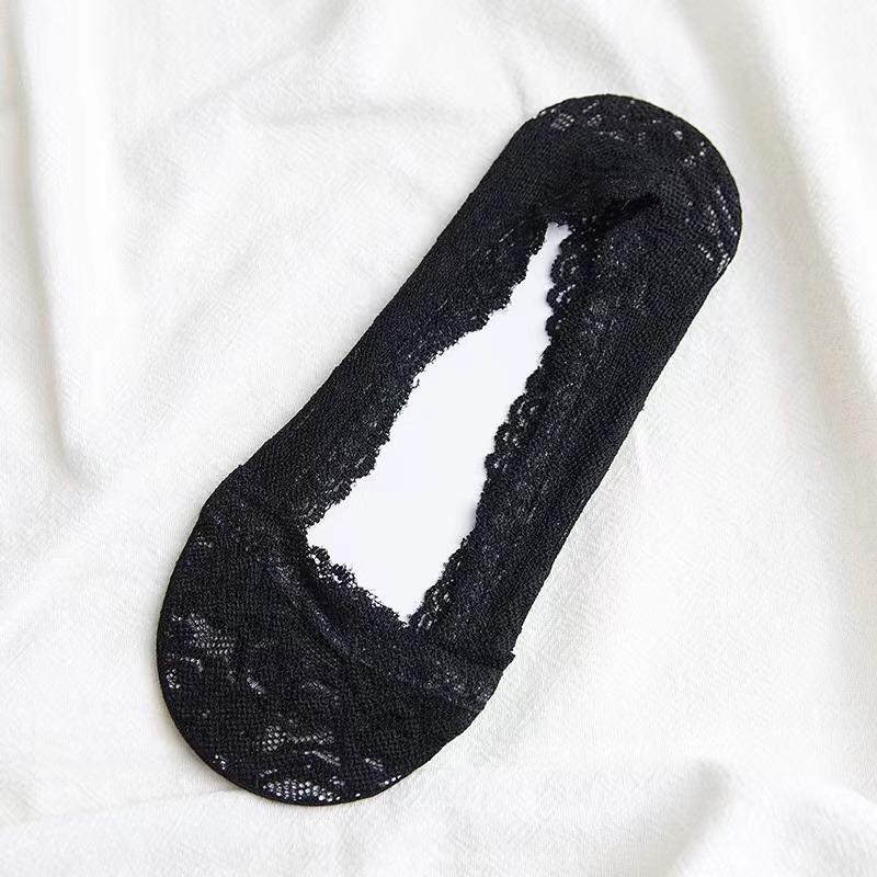

pack Жіночі літні шкарпетки для дівчаток Silica Transparent Lace Boat Socks Girls Cotton Invisible Anti-slip Socks No Slip No Show Socks one size чорний