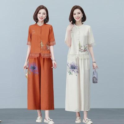 2023 Women's Summer Cotton Linen Cardigan & Shorts Set - Wrinkle-Resistant, Loose Fit, Plus Size, Casual Two-Piece for Middle-Aged Moms