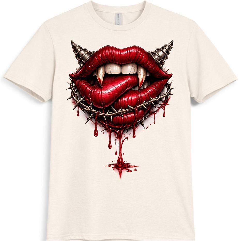 Gothic Vampire Lips T Shirt Fangs Horror Graphic Tee