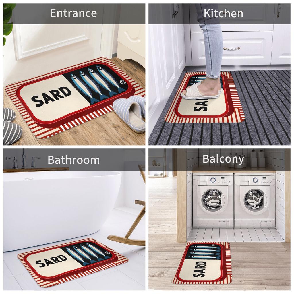 Funny Vintage Sardines Tin Design Front Door Mat Anti-Slip Indoor Waterproof Doormat Garden Garage Entrance Rug Carpet