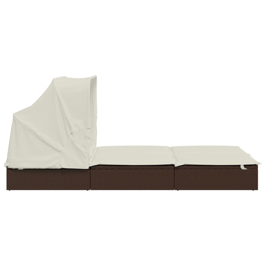 Vidaxl 2-Seater Sun Lounger, Folding Canopy, Brown, 213X118X97 Cm, Poly Rattan
